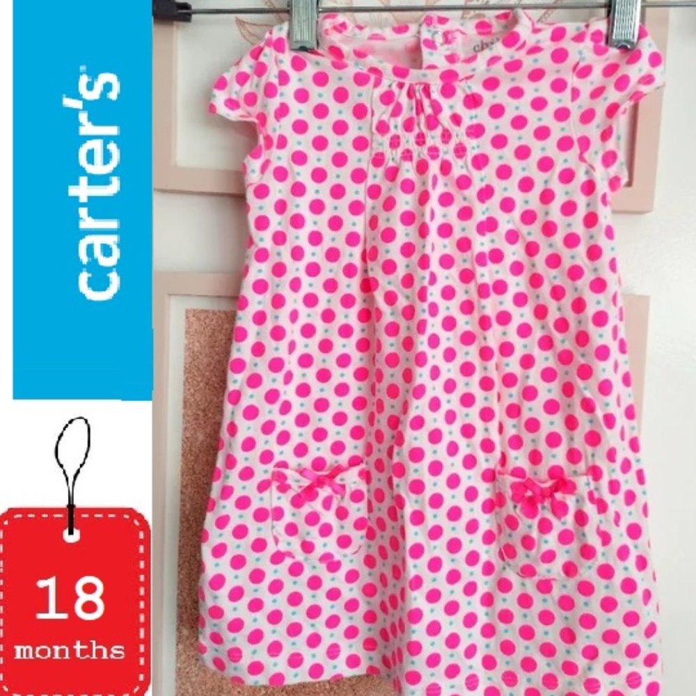 🎁 10/$25 Hot pink 18 month dress. Polka dots and bows with pockets.